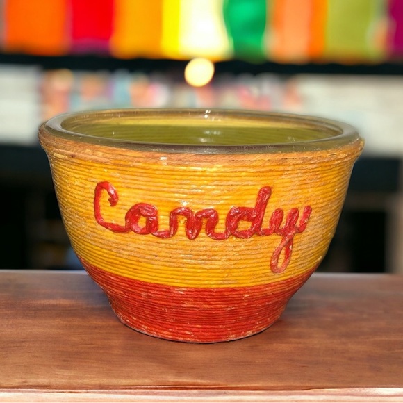 Hand Crafted Other - Vintage Yellow and Red Candy Decorative Glass Bowl Dish